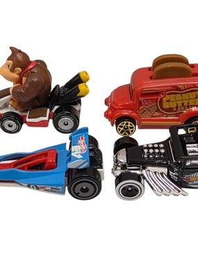 Hot Wheels Lot of 4 Mario Kart Donkey Kong Bone Shaker Roller Toaster Hot Wired